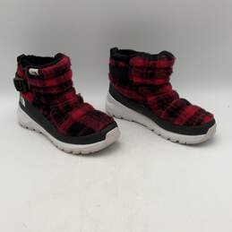 The North Face Womens Red Black Fur Plaid Round Toe Pull On Snow Boots Size 11