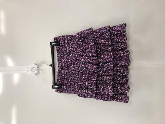 Multi Purple Floral Elastic Waist Skirt SZ S image number 1