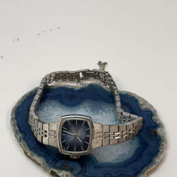 Designer Seiko Silver-Tone Square Blue Dial Chain Strap Analog Wristwatch
