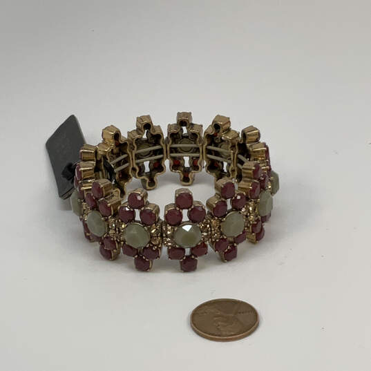 Designer J. Crew Gold-Tone Red Green Crystal Cut Stone Bangle Bracelet image number 3