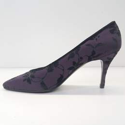 Rene Mancini Purple Black Satin Velvet Floral Heels Womens 7.5 alternative image