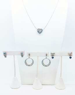 Romantic Sterling Silver Marcasite Necklaces & Blue CZ Earrings 21.9g