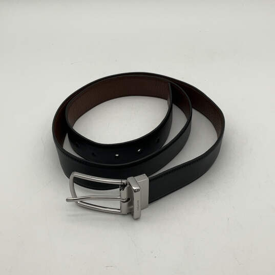 Mens Black Brown Pebble Leather Reversible Adjustable Dress Belt Size 42 image number 1