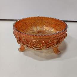 Orange Carnival Glass Footed Bowl
