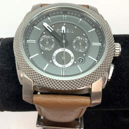 Designer Fossil FS-4486 Silver-Tone Brown Leather Strap Analog Wristwatch