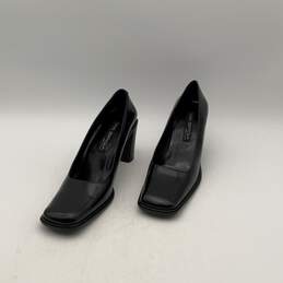 Via Spiga Womens Black Leather Square Toe Slip On Pump Heels Size 10