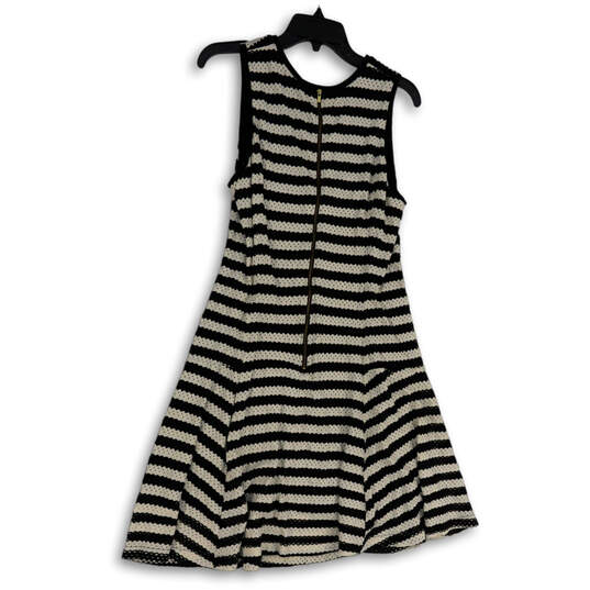 Womens Black White Striped Round Neck Sleeveless Back Zip A-Line Dress 12 image number 2