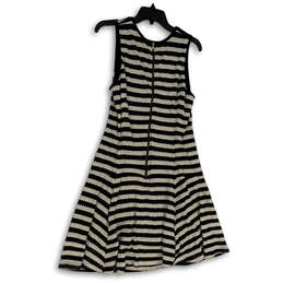 Womens Black White Striped Round Neck Sleeveless Back Zip A-Line Dress 12 alternative image