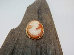 Vintage 14K Gold Carved Cameo Woman Twisted Oval Pendant Brooch 6.3g