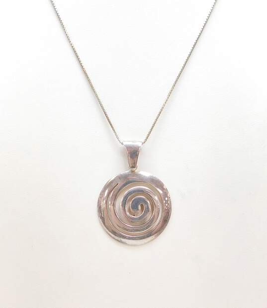 Artisan Sterling Silver Spiral Pendant Necklace Brooch & Geometric Post Earrings & Ring 25.4g image number 5