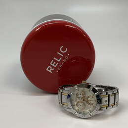 Designer Relic ZR15669 Rhinestone Chronograph Round Dial Analog Wristwatch