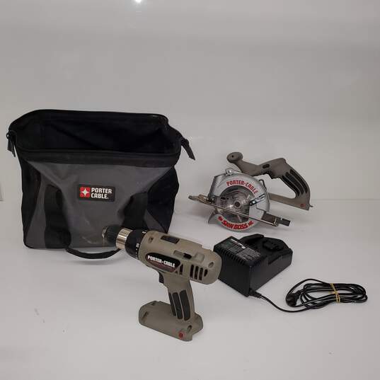 Untested Porter Cable Circular Saw and Impact Driver w/ Storage Bag , Battery & Charger P/R image number 1