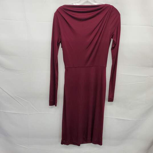 Gucci Wine Red Logo Belt Rayon/Polyester Long Sleeve Dress Women's Size S - AUTHENTICATED image number 1