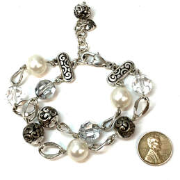 Designer Brighton Silver-Tone Pearl Double Strand Charm Bracelet With Bag alternative image