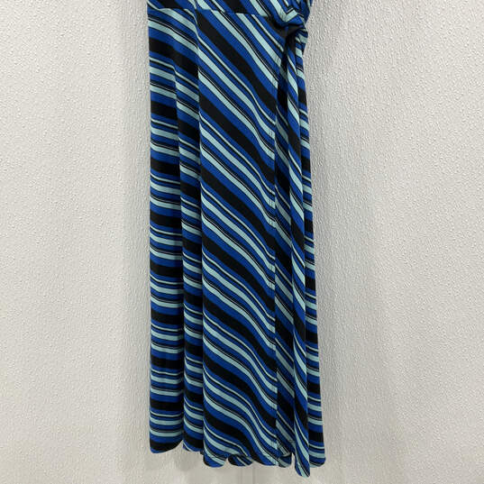 Womens Blue Black Striped Sleeveless Collared Tie Waist Wrap Dress Size XS image number 4