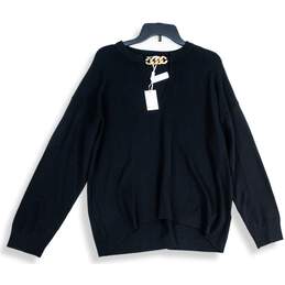 NWT Vila Milano Womens Black V-Neck Long Sleeve Pullover Sweater Size Large