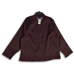 NWT Lane Bryant Womens Purple Ruffle Hem Long Sleeve Full-Zip Jacket Size 18/20
