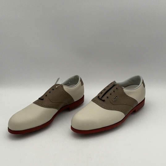 Mens White Brown Leather Round Toe Lace-Up Low Top Golf Shoes Size 11.5 M image number 3