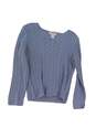 Womens Blue Knitted V Neck Long Sleeve Pullover Sweater Size Large image number 1