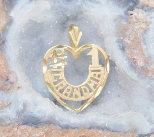 14K Gold Spinel Accent Number 1 Grandma Etched Heart & Mom Pendants Variety 1.6g image number 2