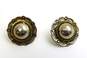 Taxco Mexico 925 & Brass Accented Dome Rope & Stamped Circle Post Earrings 11.4g image number 2