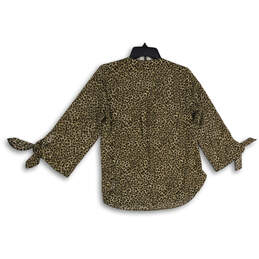Womens Brown Animal Print Split Neck 3/4 Sleeve Pullover Blouse Top Size S alternative image