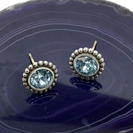 Designer Brighton Silver-Tone Blue Crystal Stone Mini Post Stud Earrings