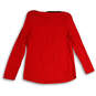 Womens Red Black Long Sleeve Round Neck Half Zip Blouse Top Size L image number 2