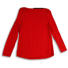Womens Red Black Long Sleeve Round Neck Half Zip Blouse Top Size L alternative image