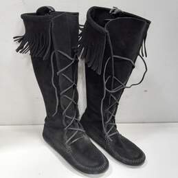 Minnetonka Womens Black Leather Boots Size 9
