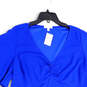 NWT Womens Blue V-Neck Short Sleeve Ruched Pullover Mini Dress Size 18 image number 3