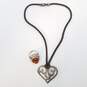 Sterling Silver Amber Link Cloth Sz 5.5 Ring Open Heart Pendant 14in Choker 15.5g image number 3