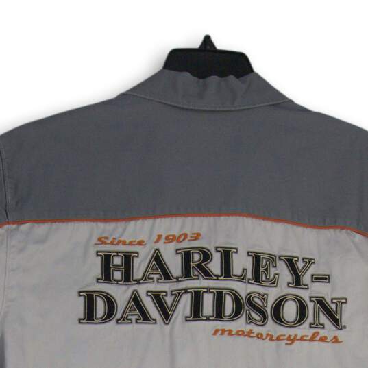 Harley-Davidson Mens Gray Orange Short Sleeve Spread Collar Button-Up Shirt Sz L image number 4