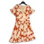 Maeve Womens Ivory Orange Floral V-Neck Short Sleeve Fit & Flare Dress Size XL image number 1