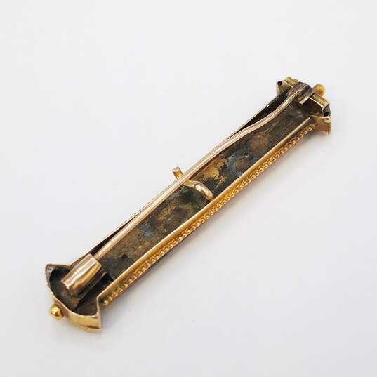 10K Gold Vintage Seed Pearl Flower Enamel 2 Inch Pin Brooch 5.9g image number 3