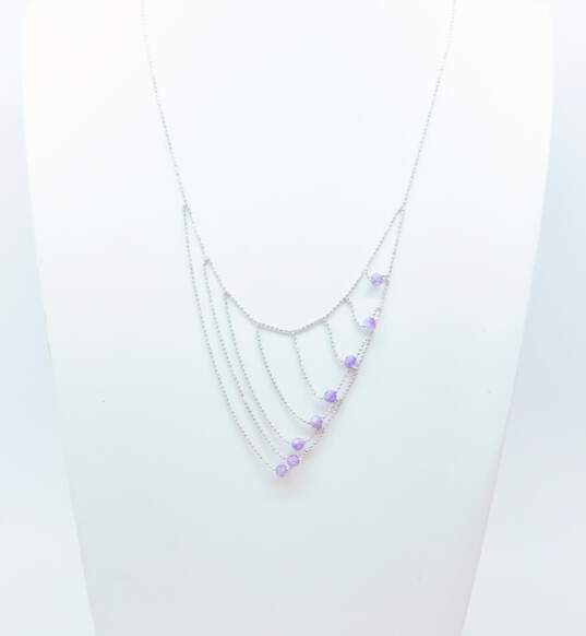 14K White Gold Purple Crystal Draped Necklace 7.2g image number 1