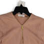 Womens Pink Tight-Knit Long Sleeve Full-Zip Sweater Size Medium image number 3