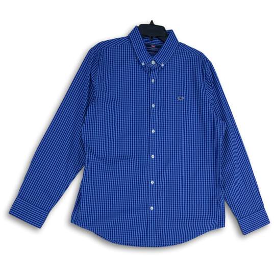 Vineyard Vines Mens Blue Gingham Long Sleeve Collared Button-Up Shirt Size L image number 1
