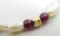 14K Yellow Gold Clasp & Ball Bead w/Garnet Ball Beads Pearl Bracelet 5.2g image number 4