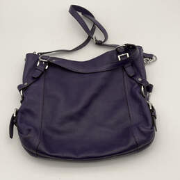 Womens Purple Leather Inner Pockets Adjustable Strap Satchel Bag