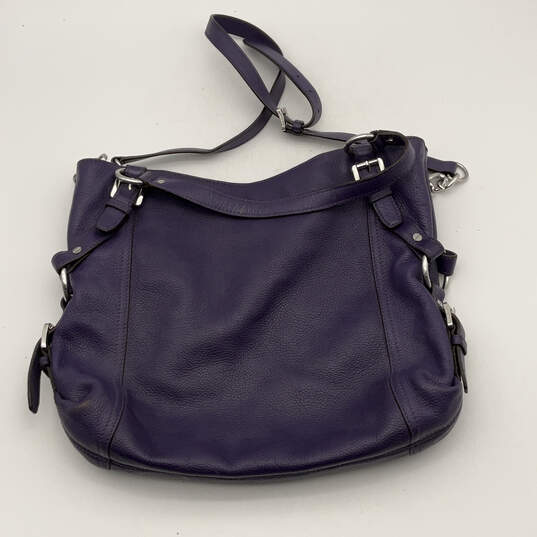 Womens Purple Leather Inner Pockets Adjustable Strap Satchel Bag image number 1