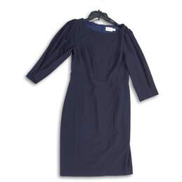 NWT Eliza J Womens Navy 3/4 Sleeve Back Zip Knee Length Sheath Dress Size 12