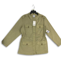 NWT Womens Beige Flap Pocket Long Sleeve Military Jacket Size XL