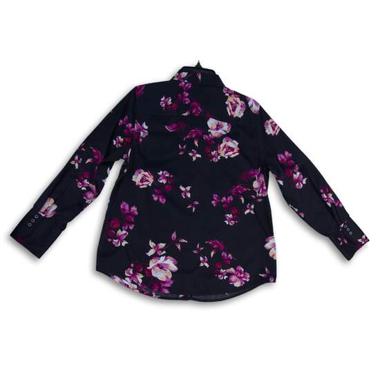 Chico's Womens Black Purple Floral Spread Collar Long Sleeve Button-Up Size 8/10 image number 2