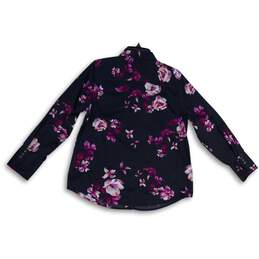 Chico's Womens Black Purple Floral Spread Collar Long Sleeve Button-Up Size 8/10 alternative image