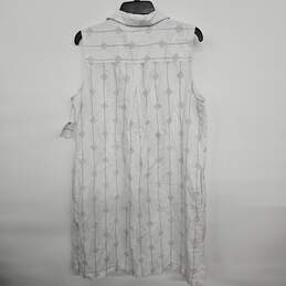 LIZ CLAIBORNE White Linen Flax Rope Print Sleeveless Collared Dress alternative image