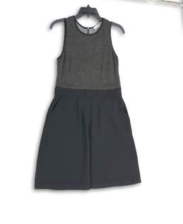 LOFT Womens Gray Black Round Neck Sleeveless Back Zip A-Line Dress Size 8P