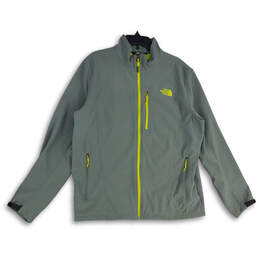 Mens Gray Yellow Long Sleeve Mock Neck Full-Zip Activewear Jacket Size XL