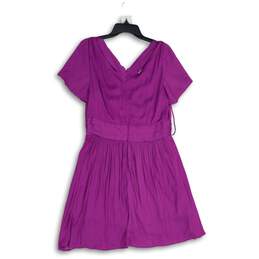 Anthropologie Womens Purple Short Sleeve Back Zip V-Neck Mini Dress Size 12 alternative image