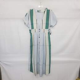 O'Neil Blue & Green Stripe Cotton Blend Midi Dress WM Size M NWT